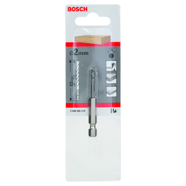 TRÄBORR 1/4 6-KANT O 2MM 61,5M TRÄBORR MED 1/4 TUMS FÄSTE