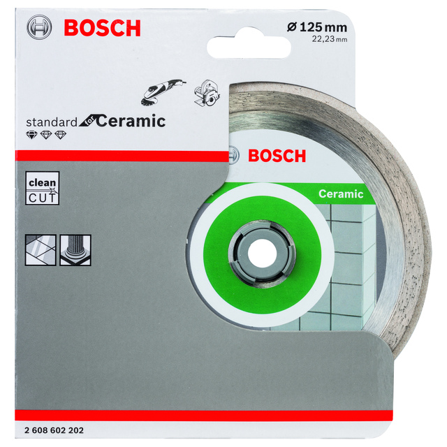 Förpackning med Bosch keramisk diamantskiva, diameter 125 mm, standard Ceramic.