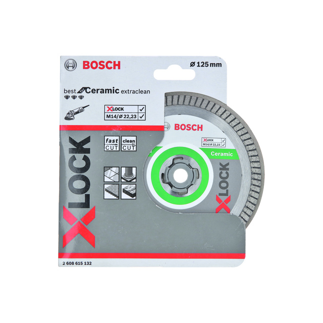 Förpackning med Bosch X-LOCK keramisk kapskiva, 125 mm.