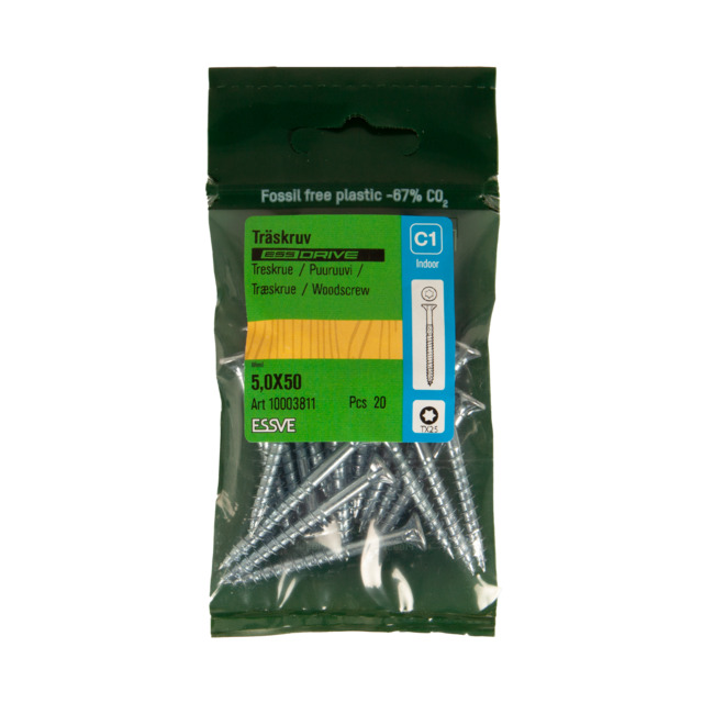 TRÄSKRUV ESSDRIVE FÖRSÄNKT HUVUD  FZB 5,0X50 20ST | Beijerbygg Byggmaterial