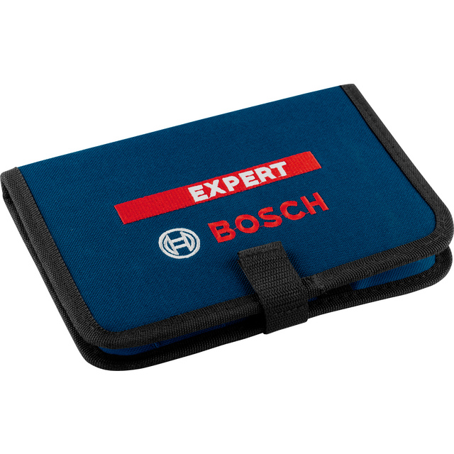 Blå och svart verktygsfodral med texten EXPERT och BOSCH i rött och vitt.