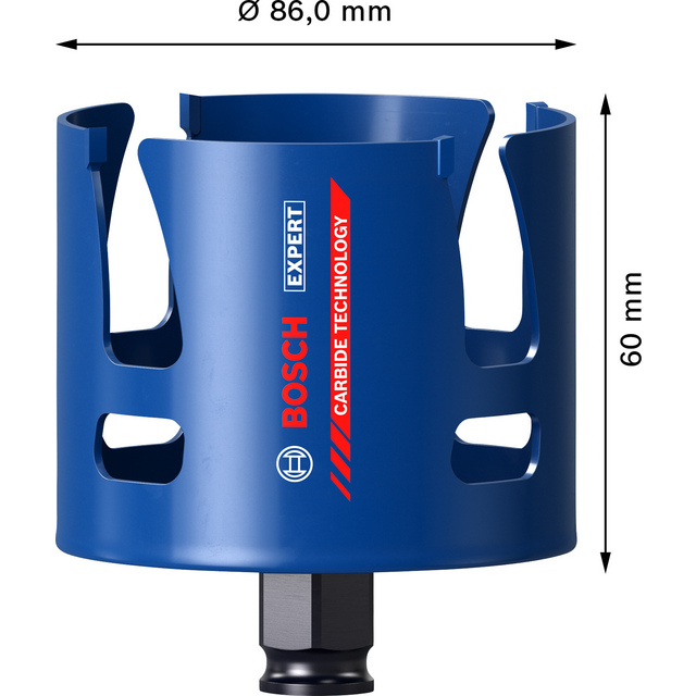 Cirkelsågklinga i blått, Bosch Expert, Ø 86,0 mm, höjd 60 mm, Carbide Technology-etikett.