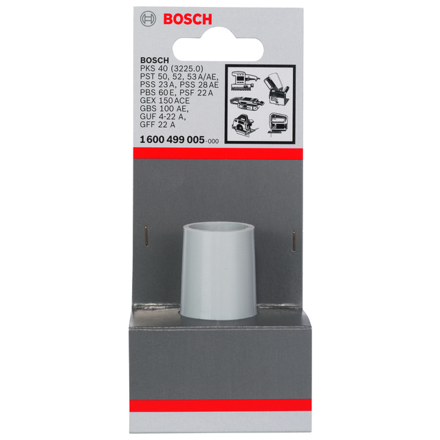 Förpackning från Bosch med en vit plastkomponent. Modellnummer: 1600499005.
