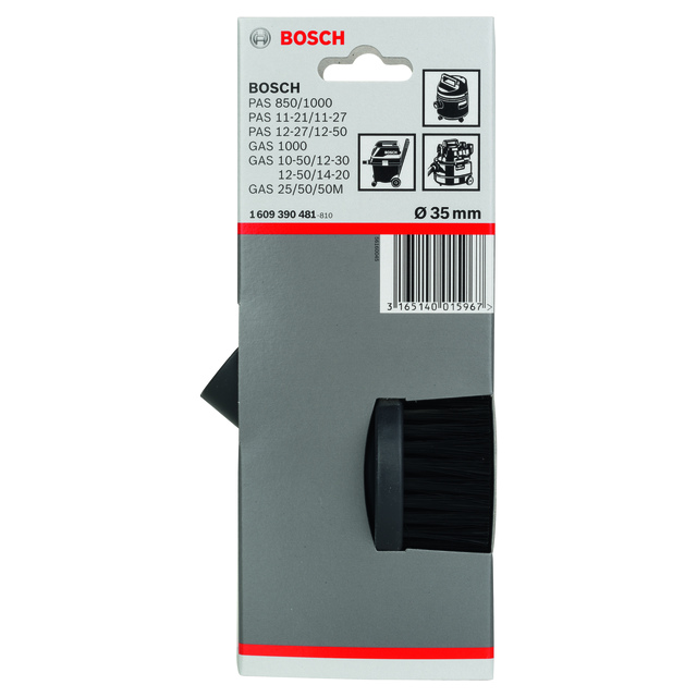 Förpackning med borste från Bosch, 35 mm diameter, kompatibel med olika GAS-modeller. Streckkod och referensnummer syns.