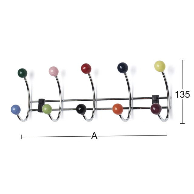 Produktbild föreställande artikeln HÄNGARE BERRY 5-KROK 435MM KROM/BLANDADE FÄRGER från kategorin Väggkrokar& Klädhängare