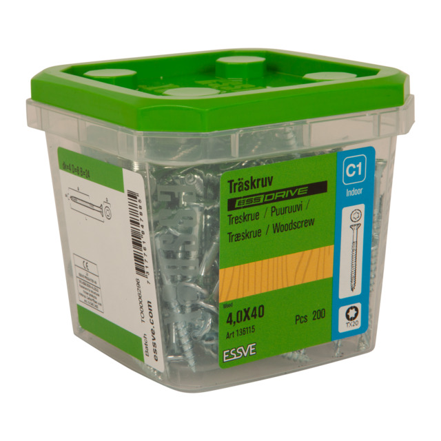 TRÄSKRUV 4,0X40 FH FZB 200ST ESSDRIVE TX20