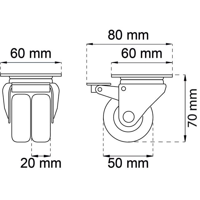 LÄNKHJUL 4105 D 50MM BROMS M PLATTA ELZINK 70KG