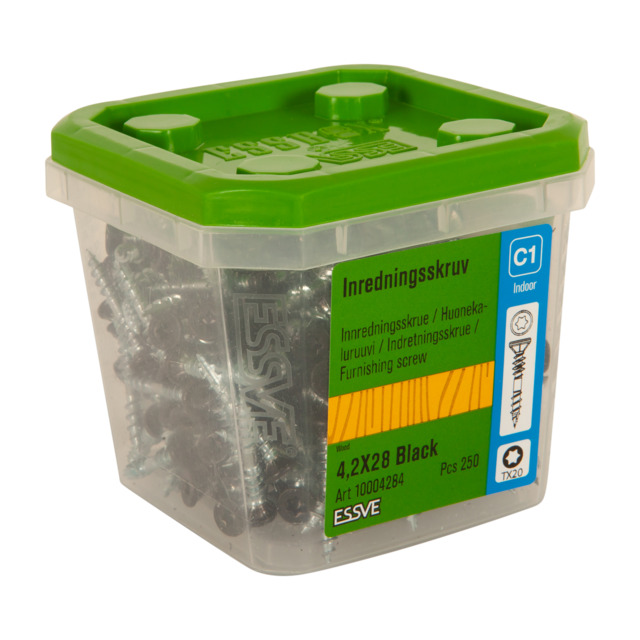 INREDNINGSSKRUV FÖR TRÄ SVART 4,2X28 250ST