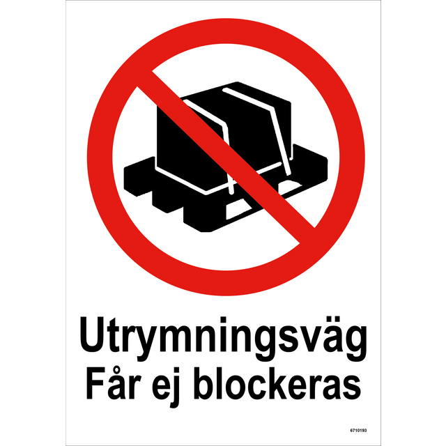 SKYLT UNIGRAPH UTRYMNINGSVÄG FÅR EJ BLOCK PLAST 210X297MM