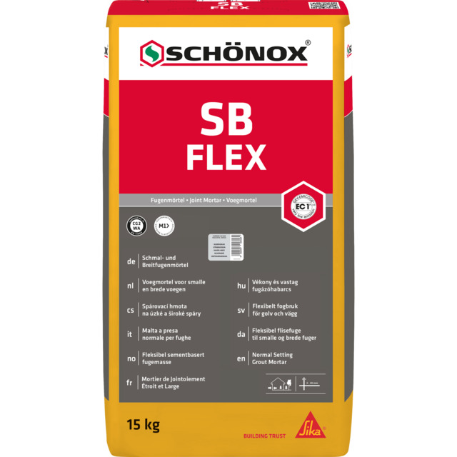 Produktbild föreställande artikeln KAKELFOG SB FLEX SCHÖNOX GRÅ 15KG 485527 från kategorin Fästmassor