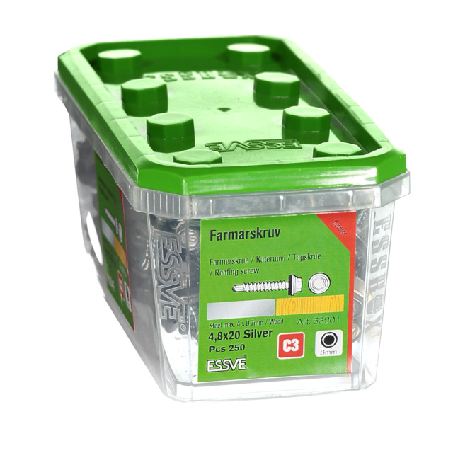 FARMARSKRUV BORRSPETS SEXKANTSH BRICKA SILVER 4,8X20 250ST