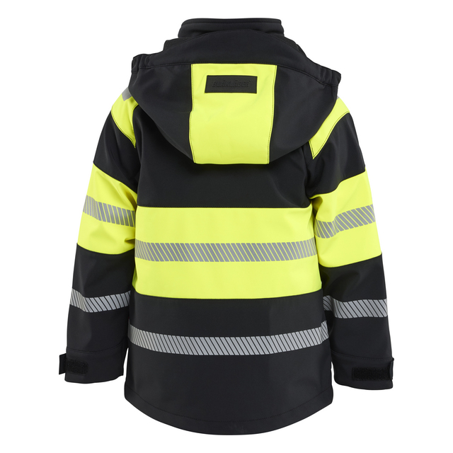 SOFTSHELLJACKA 5211 2513 BARN SVART/VARSELGUL 134/140