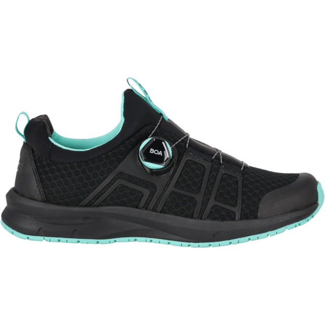 Svart och turkos sneaker med BOA-snörningssystem och elastisk sula.