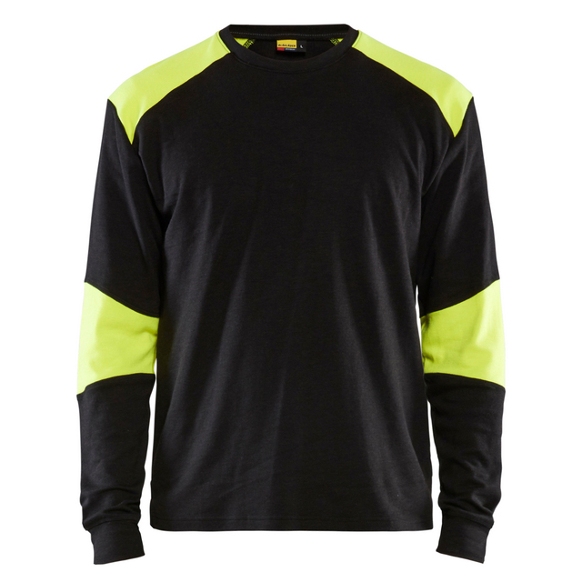 T-SHIRT 3457 1761 FLAMSKYDDAD LÅNGÄRMAD BLÅ/VARSELGUL XXXL | Beijerbygg Byggmaterial