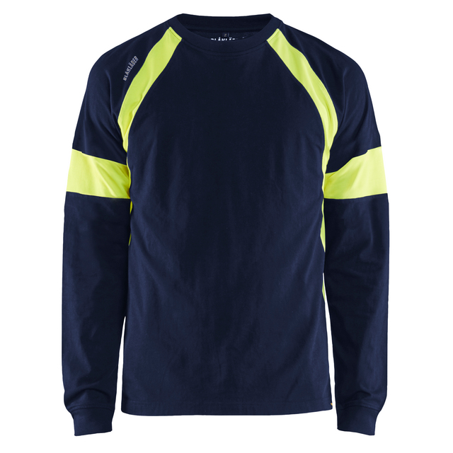 T-SHIRT 3520 1030 LÅNGÄRMAD MARINBLÅ/VARSELGUL XS | Beijerbygg Byggmaterial
