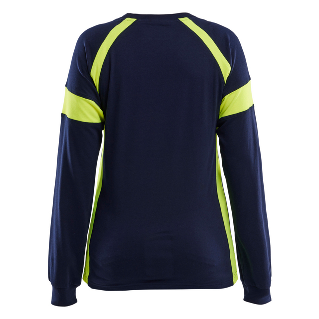 T-SHIRT LÅNGÄRMAD MED VARSEL DAM MARINBLÅ/VARSELGUL XXXL