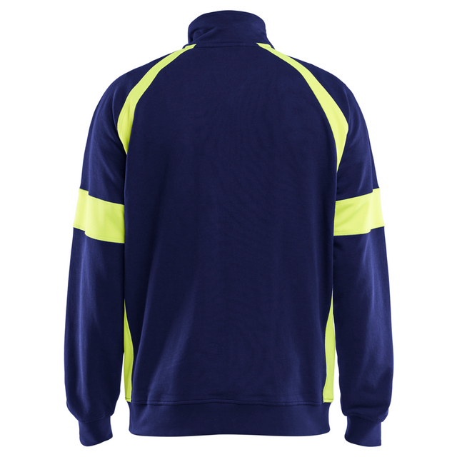 SWEATSHIRT MED VARSEL FULL ZIP MARINBLÅ/VARSELGUL M