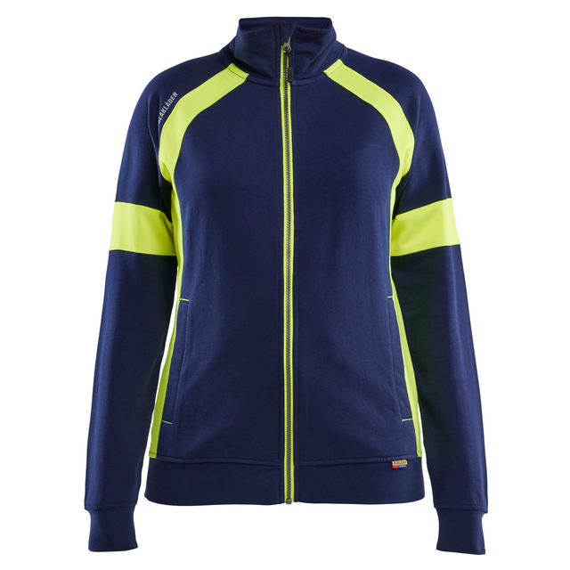 SWEATSHIRT MED VARSEL FULL ZIP DAM MARINBLÅ/VARSELGUL XS | Beijerbygg Byggmaterial
