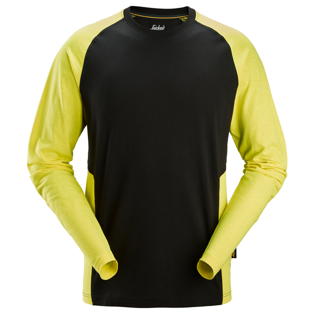 T-SHIRT LÅNGÄRMAD 2-FÄRG SVART/NEON GUL STL S