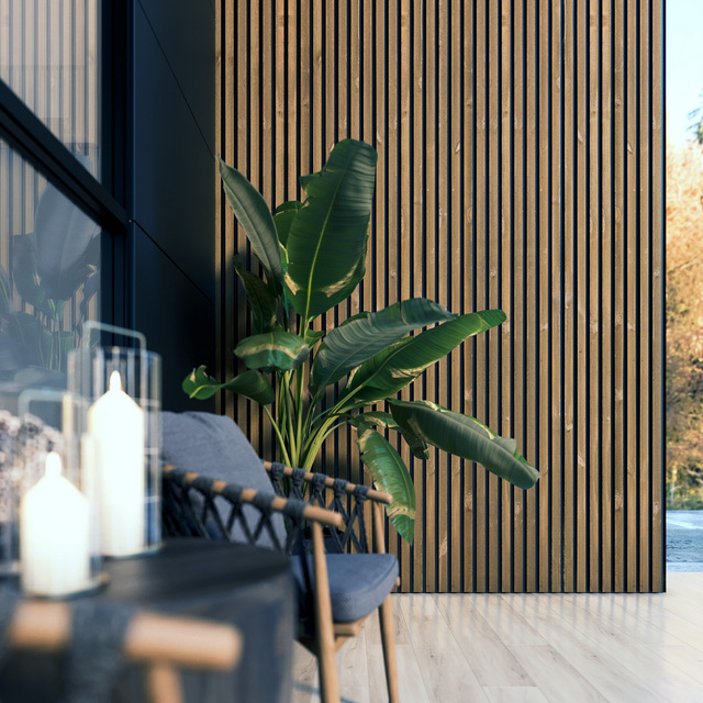 Miljöbild föreställande artikeln VÄGGPANEL BÅSTAD 3 ROCKPANEL NATUR 400X28X3000MM från kategorin Staket & Räcken