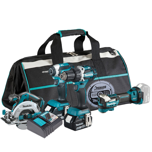 KOMBOKIT DLX4197TX1 MAKITA 18V 4MASKIN 2X5AH DC18RC VÄSKA