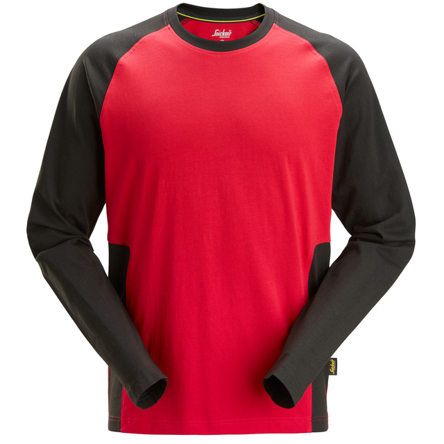 T-SHIRT LÅNGÄRMAD 2-FÄRG CHILI/SVART STL L | Beijerbygg Byggmaterial