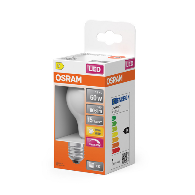 LEDLAMPA OSRAM SUPERSTAR DIM NORMAL 806LM 5.9W 827 MATT E27 | Beijerbygg Byggmaterial