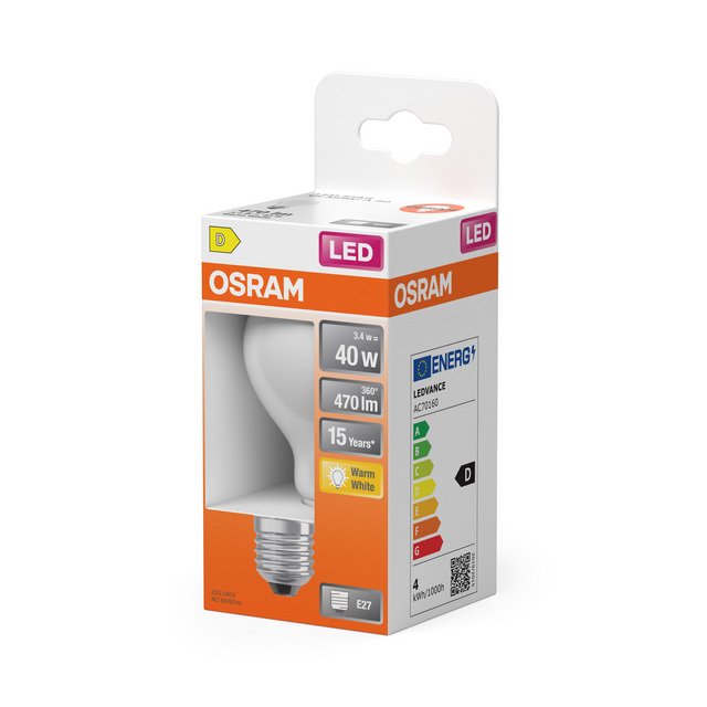 LEDLAMPA OSRAM STAR CLASSIC NORMAL 470LM 3.4W 827 MATT E27 | Beijerbygg Byggmaterial