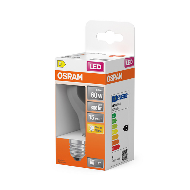 LEDLAMPA OSRAM STAR CLASSIC NORMAL 806LM 5.9W 827 KLAR E27 | Beijerbygg Byggmaterial