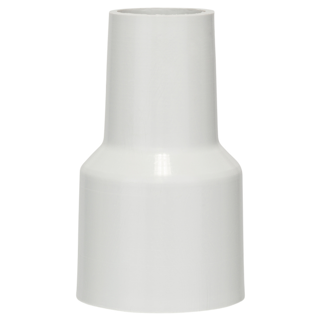 Vit plastadapter med avsmalnande form och bredare bas.