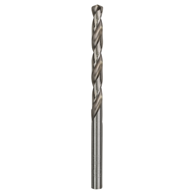 Spiralborr i metall med cylindrisk skaft och vriden design.