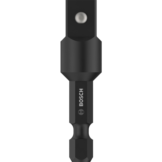 Svart borrbits med Bosch-logotyp i vitt, sexkantigt fäste och rundad överdel.