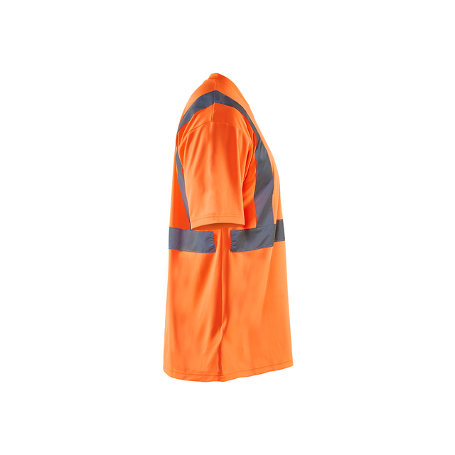 Orange tröja med grå reflexband på ärmar, axlar och nederdel.