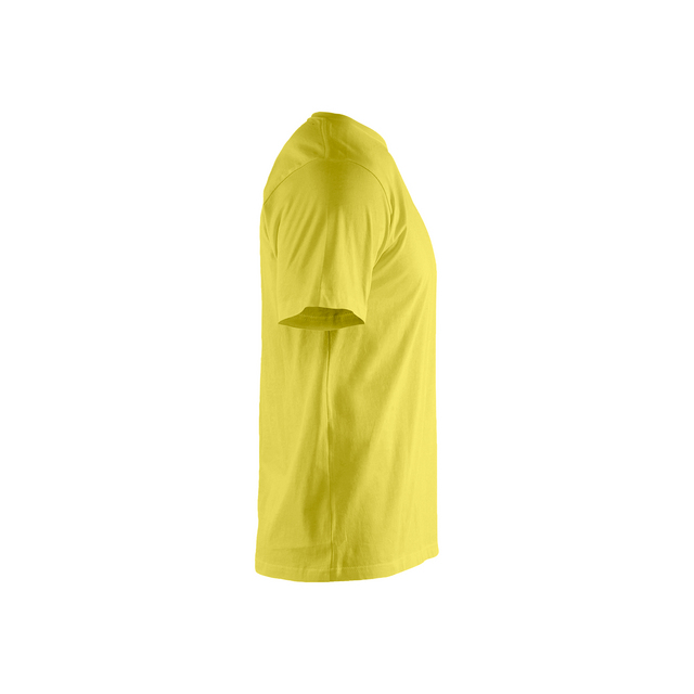 Gul t-shirt sedd från sidan, med korta ärmar och rund hals.