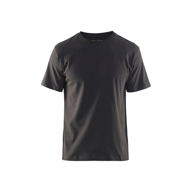 Mörkgrå T-shirt med rund hals och korta ärmar, fotad framifrån mot vit bakgrund.