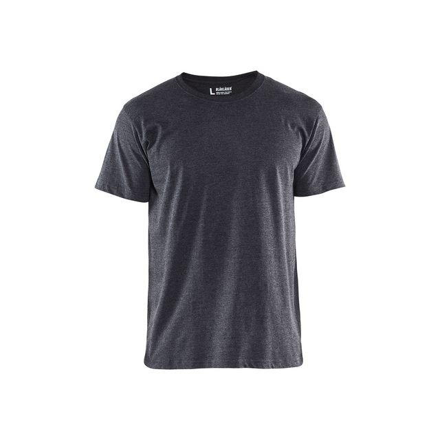 Svartmelerad T-shirt med rund hals och korta ärmar.