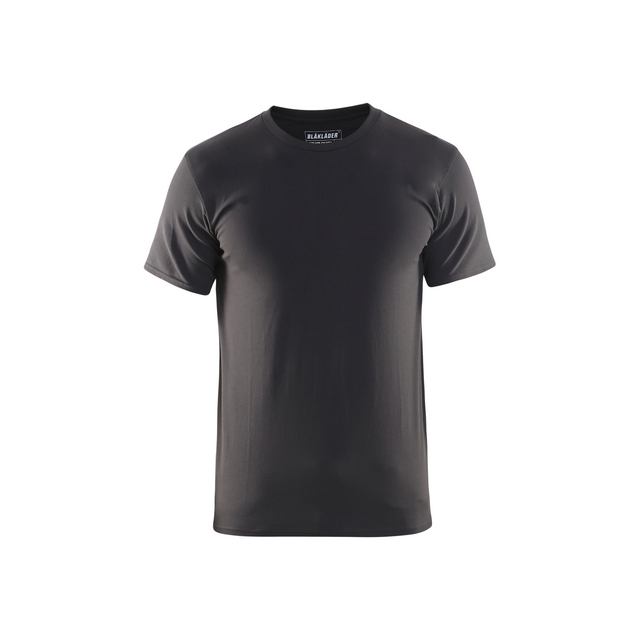 Mörkgrå T-shirt med korta ärmar och rund hals.