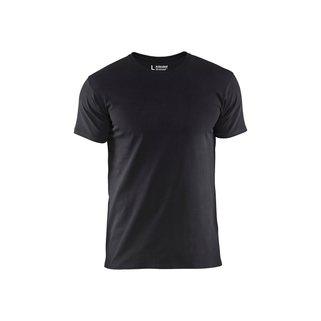 Svart t-shirt i slim fit-design, enkel stil utan mönster eller detaljer, synlig etikett vid kragen.