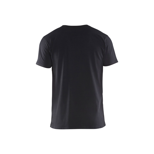 Svart kortärmad t-shirt sedd bakifrån mot vit bakgrund.