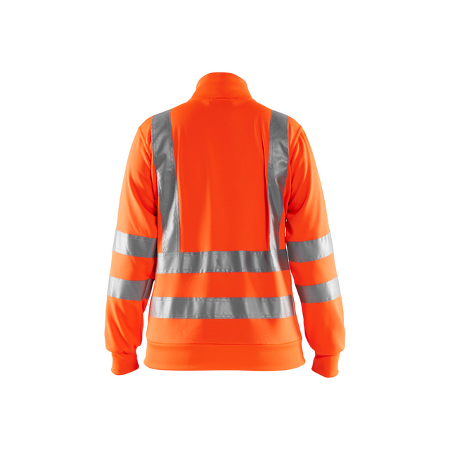 Orange jacka med reflekterande silverband på rygg och armar.