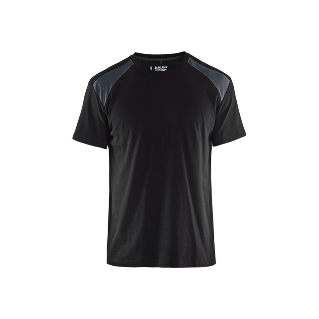 Svart t-shirt med mörkgrå detaljer på axlarna.
