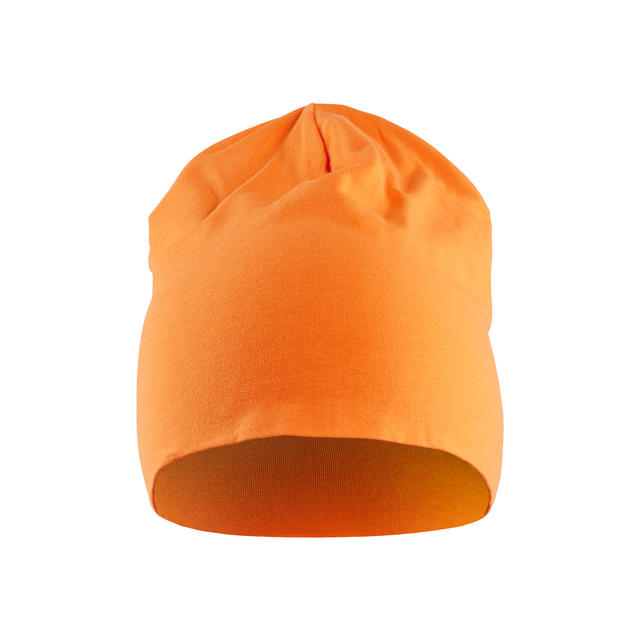 Orange mössa av enkelt tyg utan synliga dekorationer.
