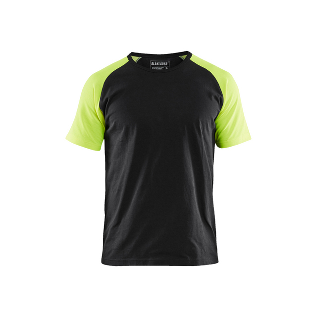 Svart och varselgul t-shirt med korta ärmar i varselgult material.