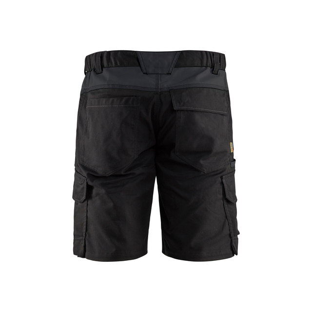 Svarta arbetsshorts med flera fickor och elastiskt midjeband.
