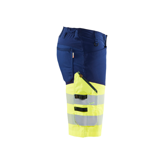 Shorts i blått och neongult med reflexdetaljer och flera fickor.