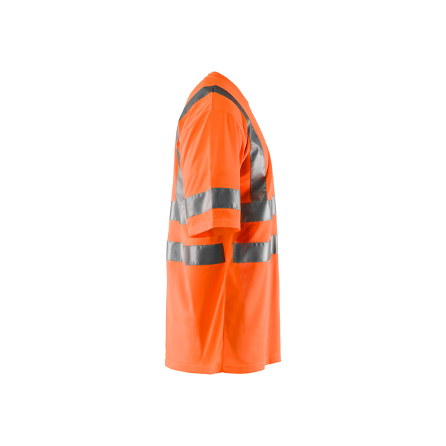 Orange t-shirt med horisontella och vertikala reflexband.