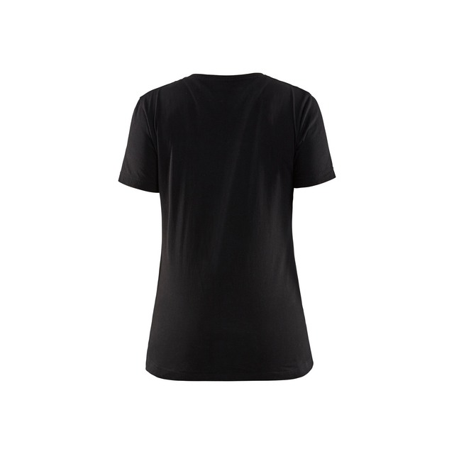 Svart t-shirt sedd bakifrån med korta ärmar.