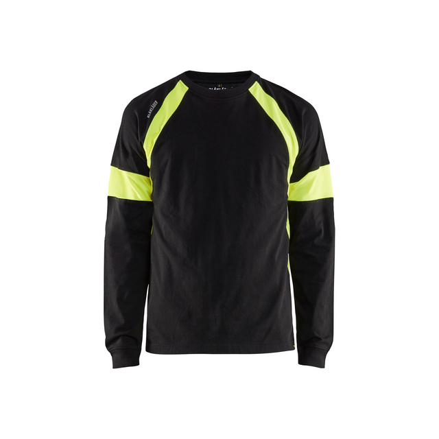 T-SHIRT 3520 1030 LÅNGÄRMAD SVART/VARSELGUL XXXL