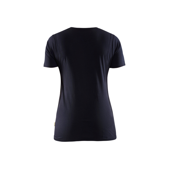 Svart kortärmad t-shirt sedd bakifrån, utan synliga detaljer eller mönster.