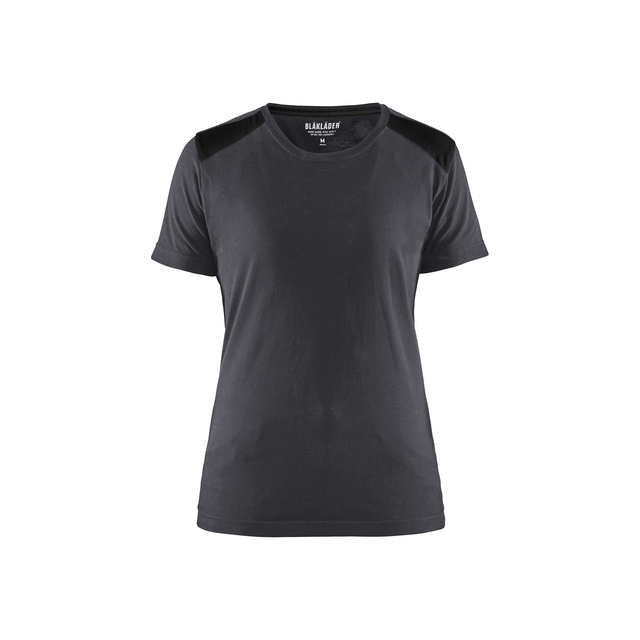 Mellangrå dam t-shirt med svarta axelpartier och rund hals.